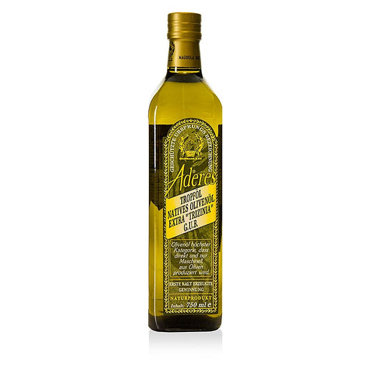 750 ml fles van extra vierge olijfolie van eerste persing, Aderes druppelolie, afkomstig uit de Peloponnesos