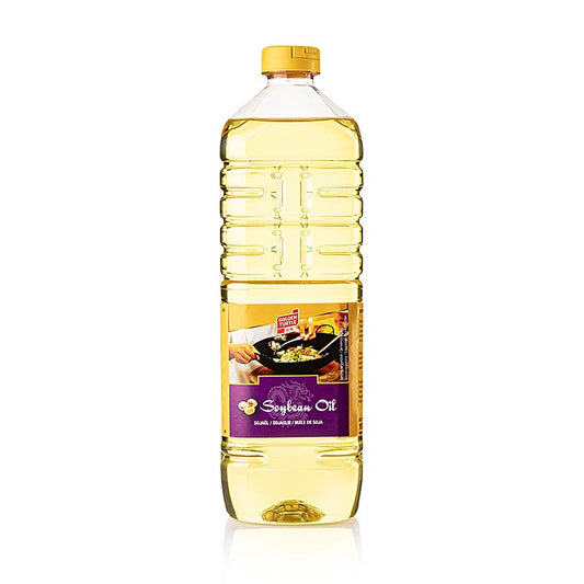 Sojaolie Azië, van genetisch gemodificeerde soja, 1 liter productfotografie voor voedingslabel