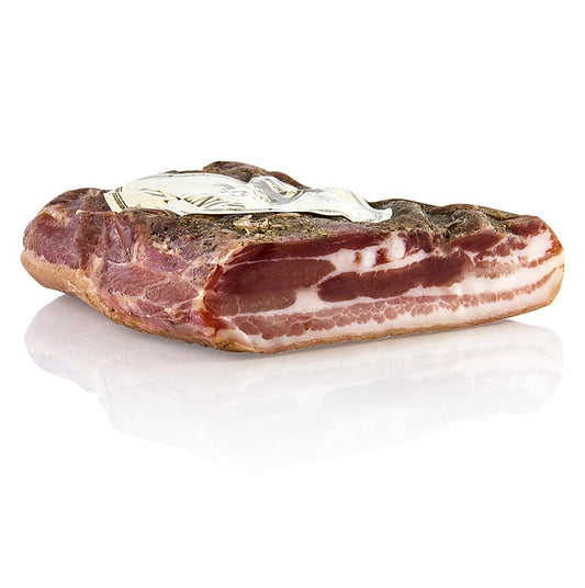 Pancetta - buikspek uit Toscane, Montalcino Salumi, ca 1,5 kg: ambachtelijk Italiaans varkensvleesproduct met zout en kruiden, perfect voor diverse gerechten