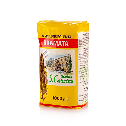 1 kg verpakte bramata maïsgriesmeel van middelfijne kwaliteit als illustratie voor het product Polenta
