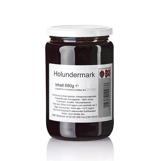 Puree van fijn gezeefde vlierbessen, verpakt in een pot van 680 g