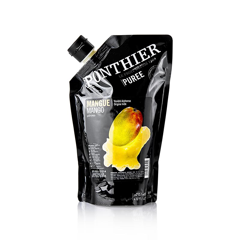 Mangopuree met suiker, 1 kg verpakt in een transparante plastic bakje