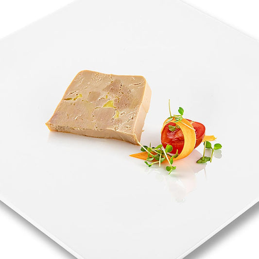 Eendenleverblok, met stukjes, trapeziumvormig, halfgeconserveerd, foie gras, Rougié, 180 g
