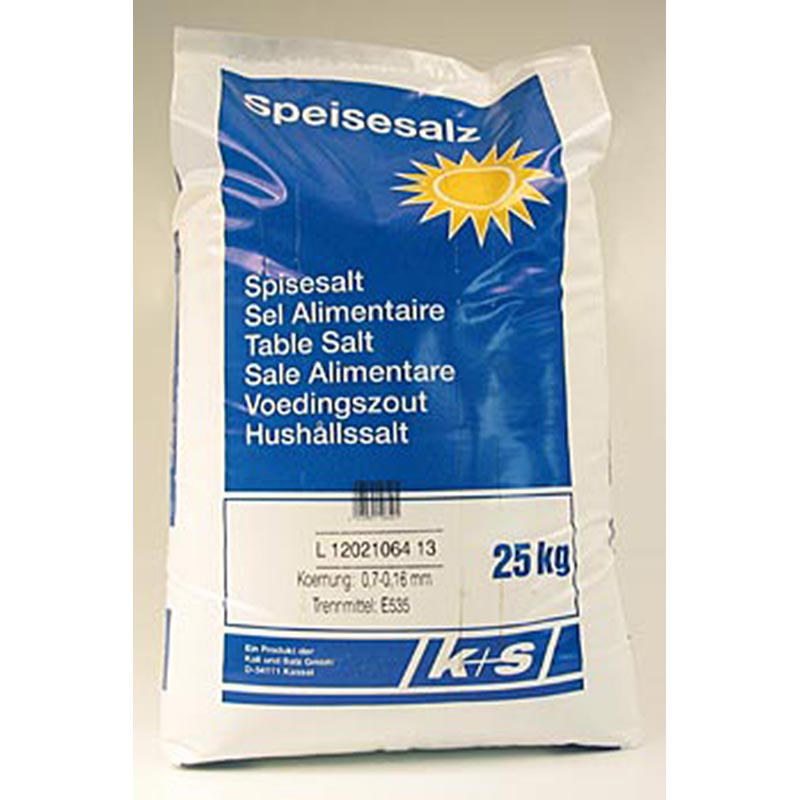 Zout, steenzout, fijn, 25 kg - verpakt in een stevige zak van 25 kilogram, perfect voor diverse culinaire toepassingen en lange termijn opslag