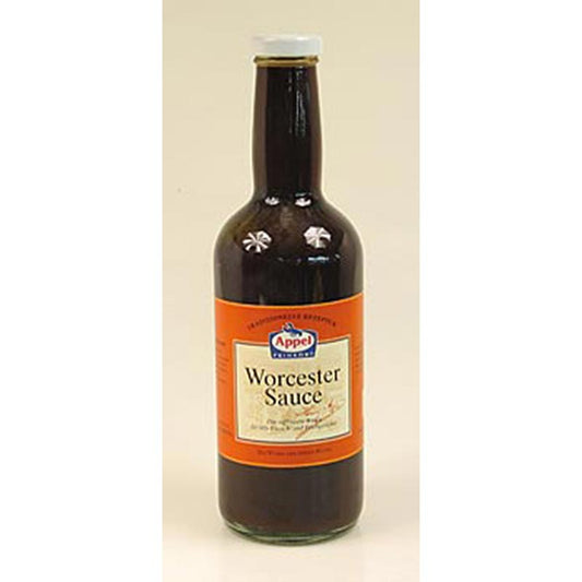 1 liter fles Worcestersaus met appel smaak, ideaal voor diverse gerechten