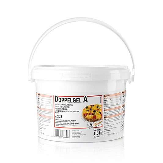 Close-up of Taartglazuur dubbele gel, driedubbele gel, nr303, 15 kg in clear packaging on a white background, perfect for cake decorating and creating glossy finishes