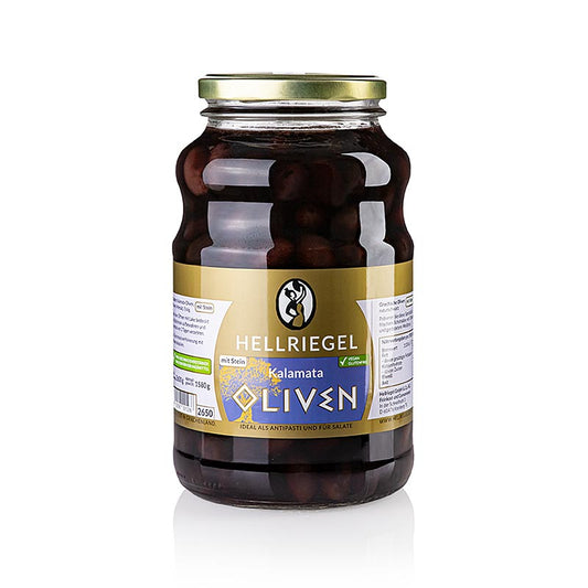 Zwarte olijven, met pit, Kalamata-olijven, extra groot, in pekel, Jardinelle, 2,6 kg