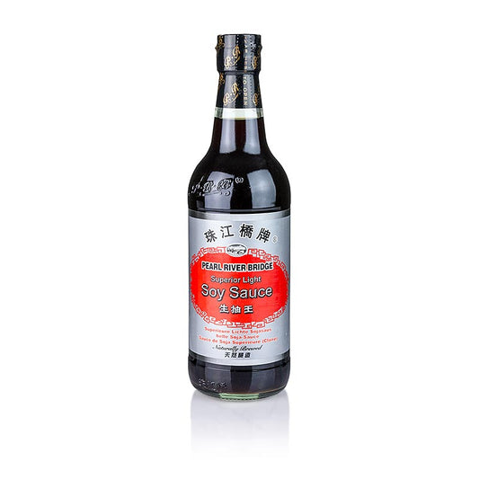 Sojasaus - Shoyu, Pearl River Bridge, lichtgekleurd, China, 500 ml - Een fles van 500 ml lichtgekleurde Shoyu sojasaus van het merk Pearl River Bridge uit China