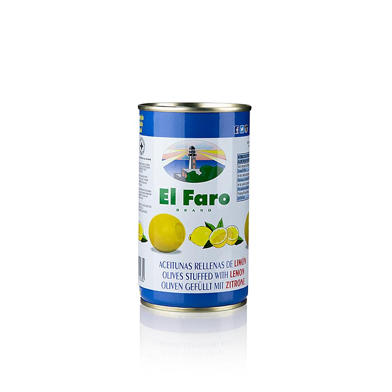 Groene olijven, zonder pit, met citroenpasta, in pekel, El Faro, 350 g