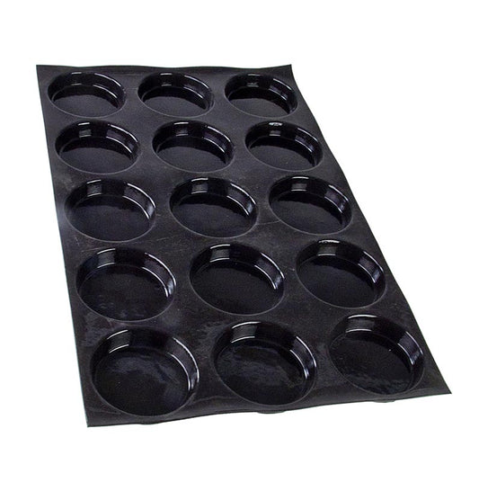 Flexipan mat 60x40cm met 15 ronde Florentijnse vormen van ø 102cm en 20mm diep, artikelnummer 0112, 1 stuk - ideaal voor het bakken van perfect gevormde gebakjes en taarten