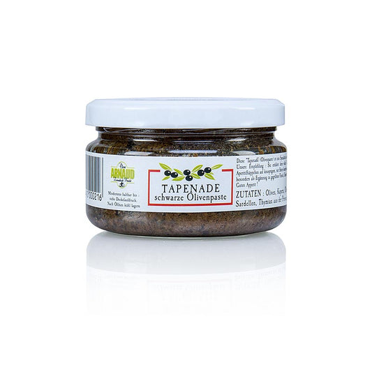 Zwarte olijfpasta tapenade van het merk Arnaud, 200 g, perfect voor op brood of als dipsaus