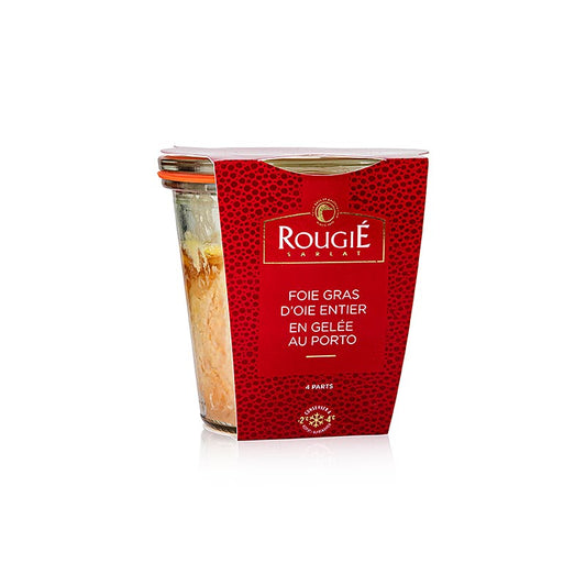 Foie gras - Entier in portwijngelei, 100% foie gras, halfgeconserveerd, Rougié, 180 g - a luxurious and decadent gourmet delicacy in a rich port wine jelly