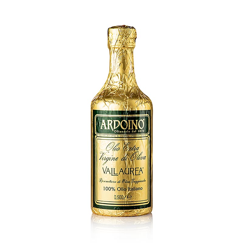 Extra olijfolie van eerste persing, Ardoino Vallaurea, ongefilterd, in goudfolie, 500 ml - hoogwaardige ongefilterde olijfolie in luxe goudfolie verpakking