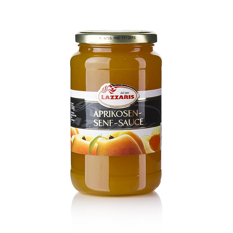 Lazzaris - Abrikozen- en mosterdsaus, Ticino stijl, 750 g - Heerlijke saus met abrikozen en mosterd, geïnspireerd op de Ticino stijl, in een verpakking van 750 g