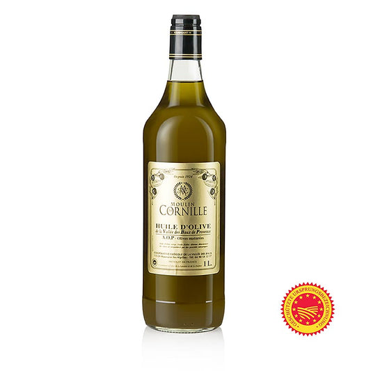 Extra vierge olijfolie, Fruité Noir, mild-zoetig, Baux de Provence, B.O.B., Cornille, 1 l