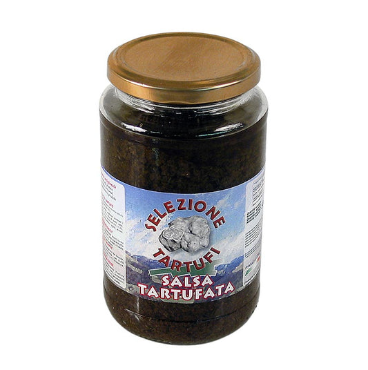 Rich and flavorful truffle sauce with summer truffle and olives, in a 500 gram jar
