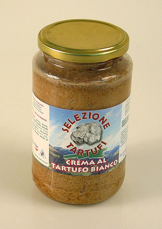 Truffelcrème, met witte truffel (tuber magnatum pico) Crema al Tartufo Bianco, 500 g - speciale prijs, geldig tot 30/09/2024 - Een pot van 500 gram heerlijke truffelcrème met witte truffel, gemaakt van tuber magnatum pico, verkrijgbaar tegen een speciale prijs tot 30 september 2024