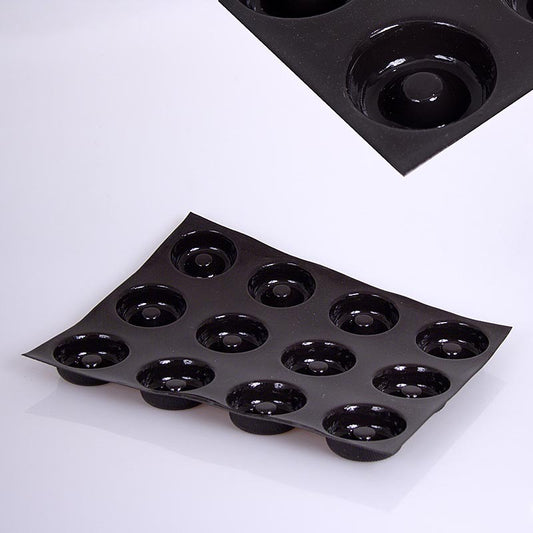 Flexipan mat 40x30cm met 12 savarins van ø 70mm en 23mm diep, capaciteit 65ml, artikelnummer 2476, 1 stuk - ideaal voor het bakken van perfect gevormde mini-savarins