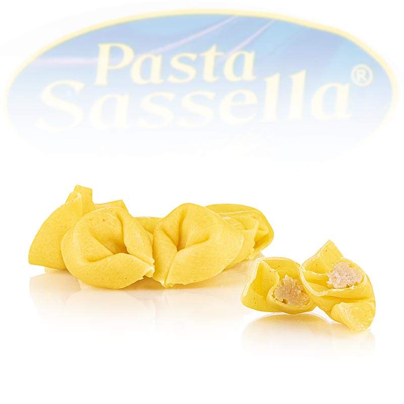 Verse tortelloni met romige kaasvulling, verpakt in een 500 gram verpakking van Sassella