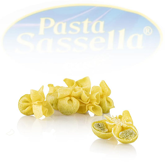 Verse fagotti gevuld met rucola, ricotta en Grana Padano, geserveerd met Sassella saus, 500 g