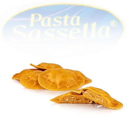 Verse agnolotti met tomaten-mozzarella vulling, rond en rood, Sassella, 500 g