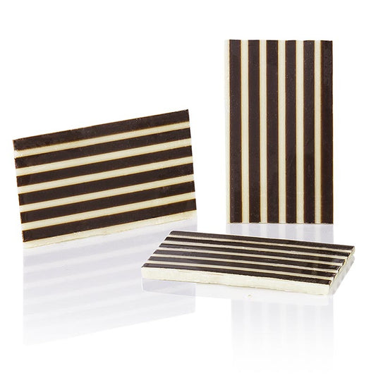 Decoratie-opleggers "Stripes" - Rechthoek, witte/pure chocolade, gestreept, 25x40 mm, 680 g, 350 st