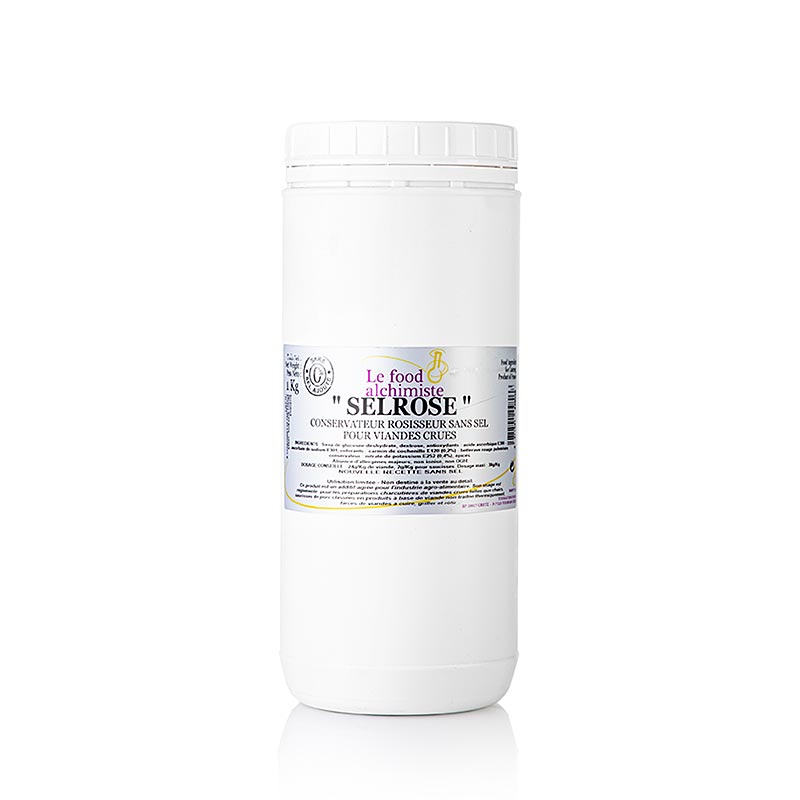 Sel Rose - Kleur- en conserveringsmiddel voor vleesproducten, 1 kg: Een verpakking van 1 kilogram Sel Rose, een kleur- en conserveringsmiddel voor vleesproducten