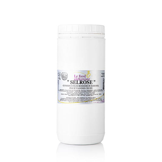 Sel Rose - Kleur- en conserveringsmiddel voor vleesproducten, 1 kg: Een verpakking van 1 kilogram Sel Rose, een kleur- en conserveringsmiddel voor vleesproducten