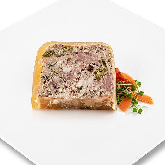 Terrine van eendenfiletpuntjes - Aiguilettes, met 6 kruiden, Rougié, 1 kg - a gourmet duck terrine with six herbs, by Rougié, 1 kilogram
