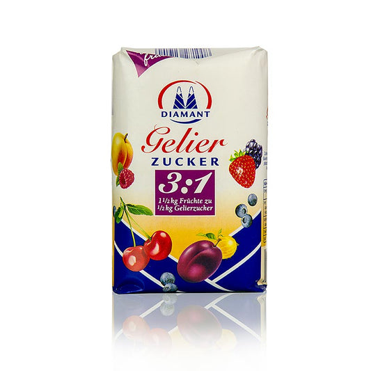 Gelerende suiker 3:1, 500 g - een zoete, kristalachtige substantie voor het maken van gelei en jam, verpakt in een 500 gram verpakking