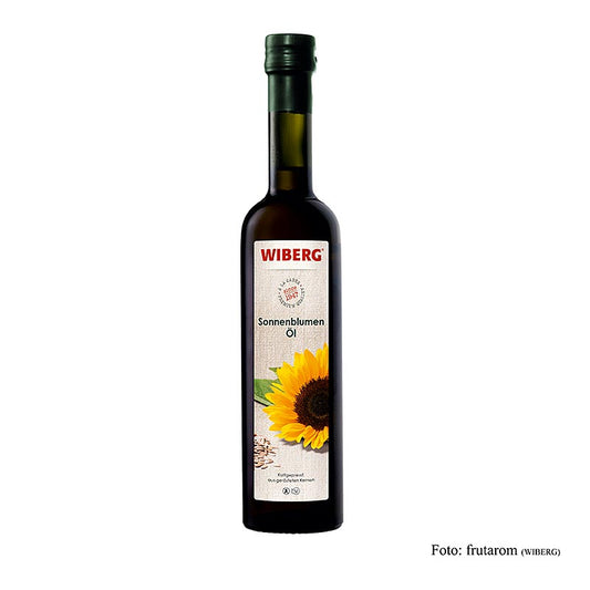 Zonnebloemolie van Wiberg, koudgeperst in een fles van 500 ml