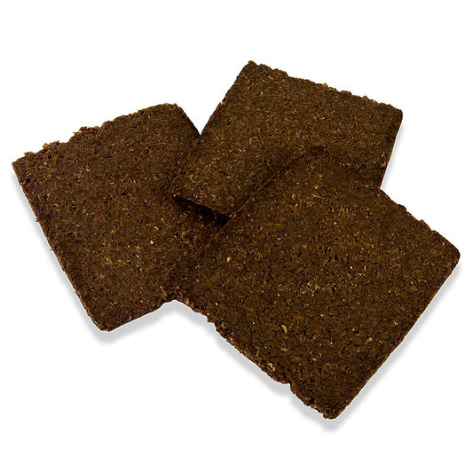 500 gram Pumpernickel, rechthoekige plakjes, donker en stevig Duits brood