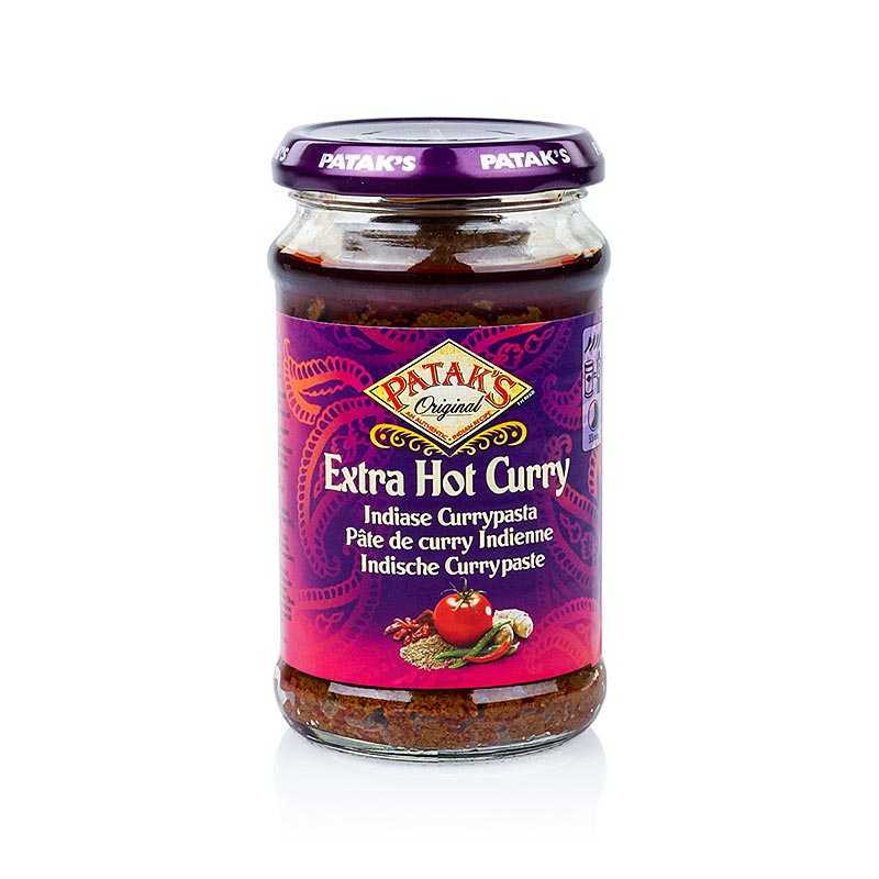 A 283g package of Patak's Extra Hot red curry pasta, a spicy and flavorful product perfect for adding heat to your dishes