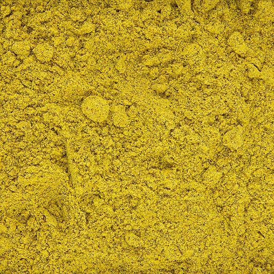 Verpakking van 1 kg groen mosterdmeel, een glutenvrij en biologisch product voor koken en bakken