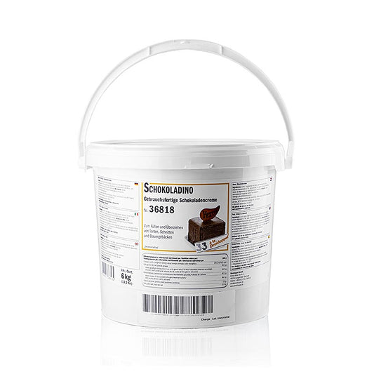 Vetglazuur Schokoladino van Dreidoppel, 6 kg, een romige en smaakvolle chocoladeglazuur voor het decoreren en vullen van gebak en desserts