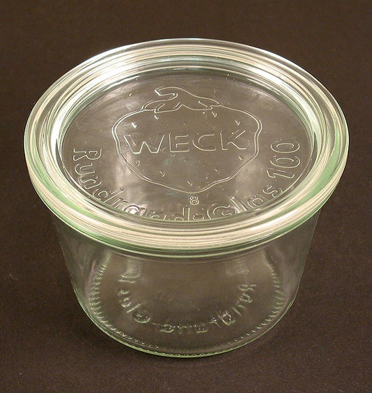 Omgekeerde pot, ø 100 mm, 370 ml, rond, met deksel, zonder klemmen en rubberen ring, Weck, 1 stuk