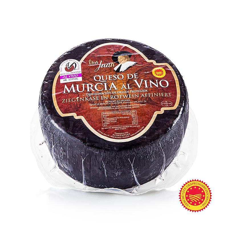 Murcia al Vino Queso DOP/PDO, geitenkaas in rode wijnkorst, Spanje, ca 2,5 kg - Een grote, heerlijke Spaanse geitenkaas met een rode wijnkorst