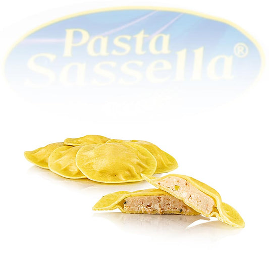 Verse agnolotti met zalmvulling, rond en lichtgekleurd, Sassella, 500 g - heerlijke Italiaanse pasta gevuld met zalm, perfect voor een smakelijke maaltijd