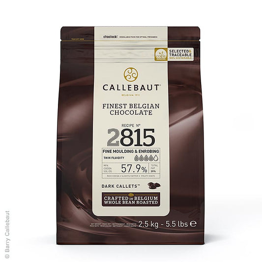 Zak van 2,5 kg Zwarte chocolade Excellent Callets met 57,9% cacao