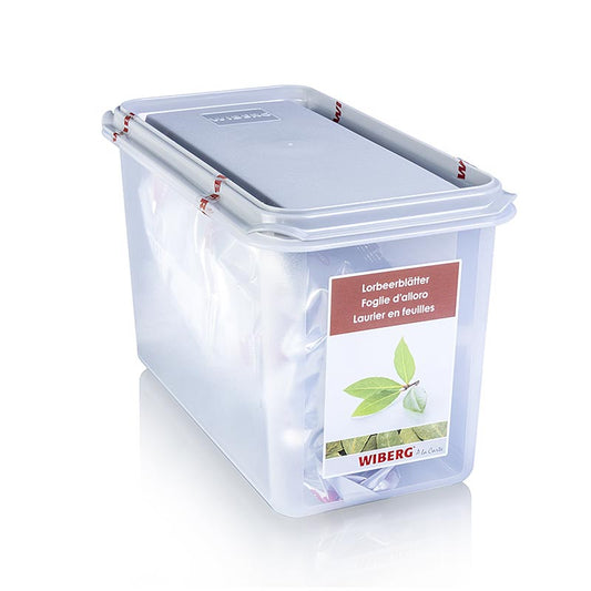 Wiberg laurierblaadjes, heel, 300 g - Een verpakking van 300 gram gedroogde laurierblaadjes van het merk Wiberg