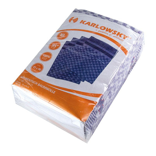 Pitdoek blauw, 45x90cm, grof katoen, pak van 10, Karlowsky, 1 st - Duurzame blauwe pitdoek van 45x90cm, gemaakt van grof katoen, verpakt in een set van 10, van het merk Karlowsky, 1 stuk