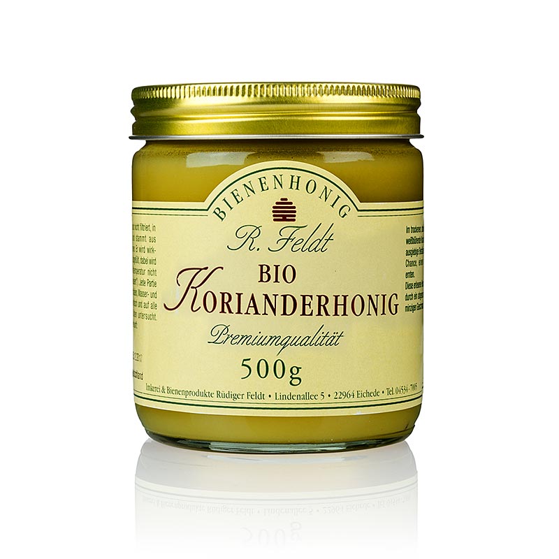 Feldt korianderhoning, Karpaten, lichtkleurig, fijn romig, kruidig, biologisch, 500 g - Biologische honing uit de Karpaten met een lichte kleur, fijne romige textuur en kruidige smaak, 500 gram