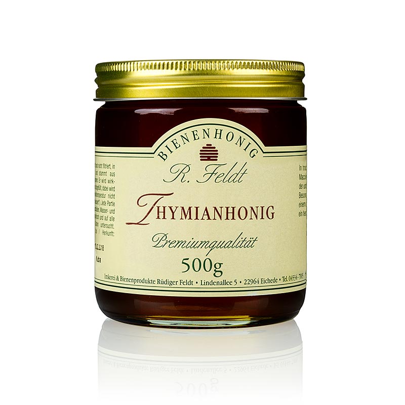 Tijmhoning, wilde bergtijm, kruidachtig en zeer aromatisch, 500 g - Productafbeelding met heerlijke honing