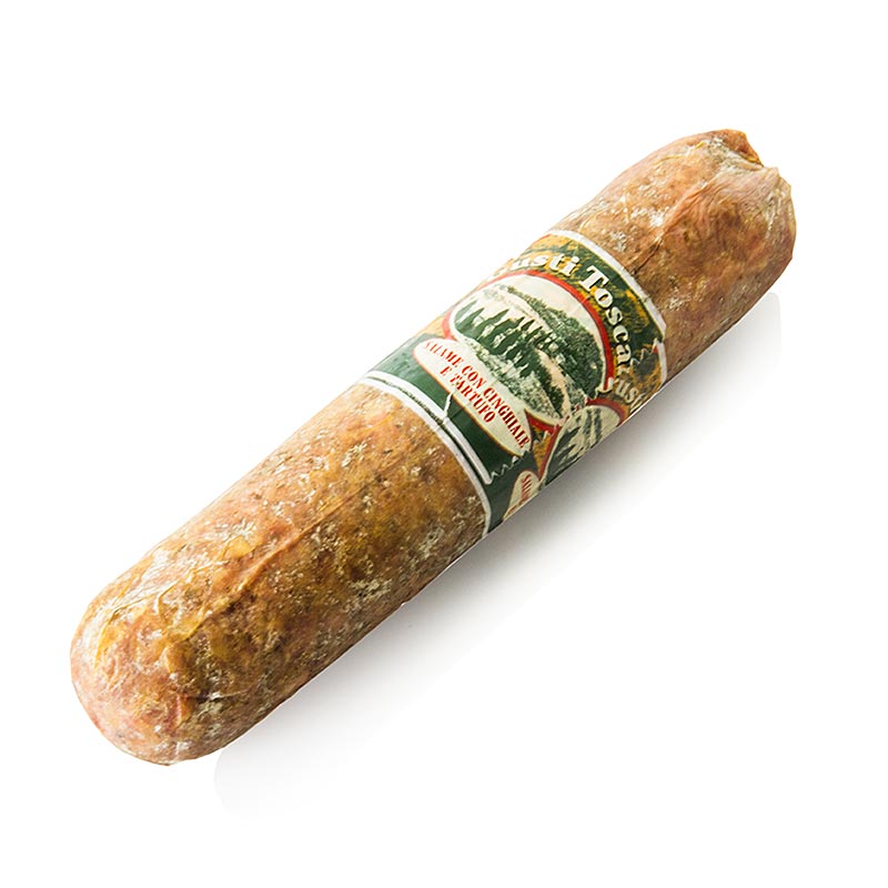 Wilde zwijn-truffelsalami, ca. 23 cm, ø 4 cm, met zomertruffels, Gusti Toscani, ca. 400 g