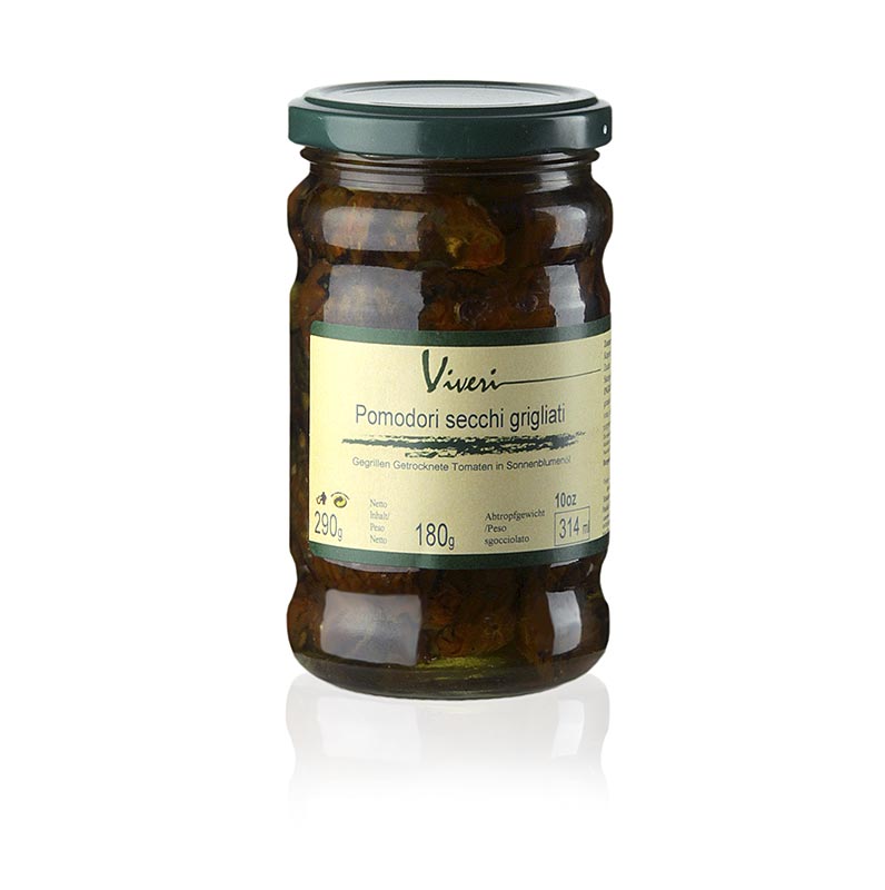 Gepekelde gedroogde, gegrilde tomaten, met kappertjes & olijven, 290 g - heerlijke mediterrane mix van gedroogde tomaten, kappertjes en olijven in pot van 290 gram