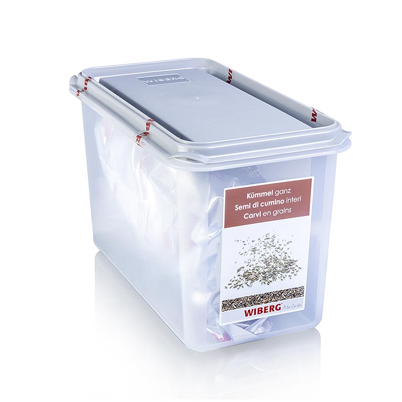 Foto van een 2,5 kg verpakking van Wiberg komijnzaad, heel, perfect voor culinaire toepassingen en professioneel koken