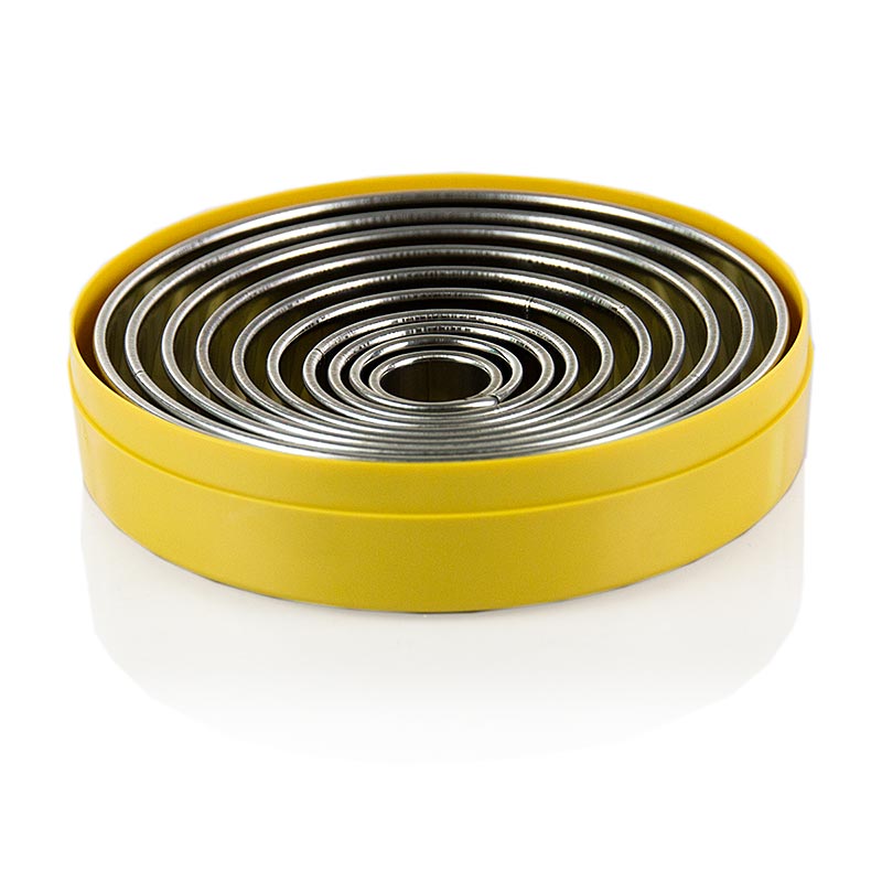 Roestvrijstalen uitsteekvormpjes set, rond, glad, ø 2,2 - 14 cm, 3 cm hoog, 10 stuks