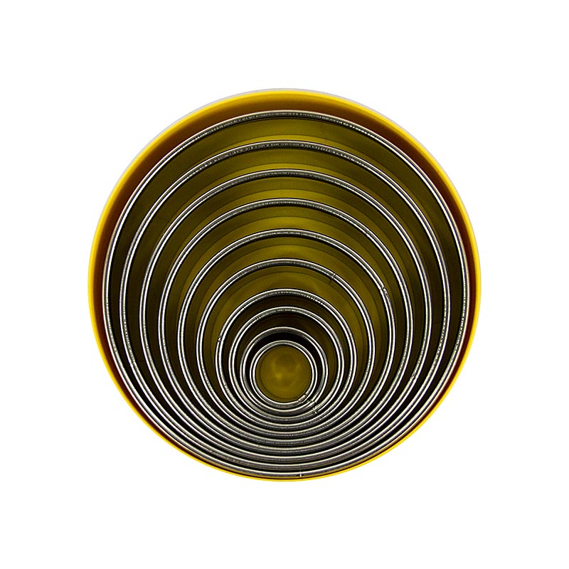 Roestvrijstalen uitsteekvormpjes set, rond, glad, ø 2,2 - 14 cm, 3 cm hoog, 10 stuks