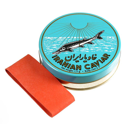 Kaviaarblikje - lichtblauw, met rubberen afsluiting, ø 8 cm, voor 125 g kaviaar, 1 stuk