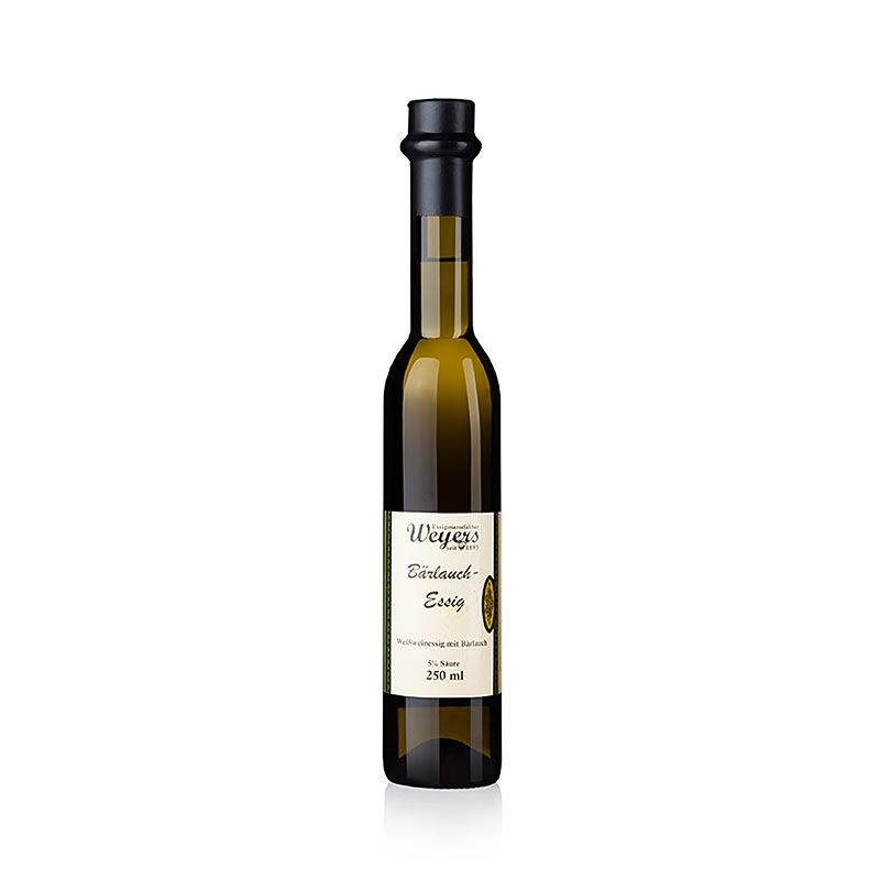 Weyers wilde knoflookazijn, witte wijnazijn met verse wilde knoflook, zuurgraad 5%, 250 ml - een fles van 250 ml witte wijnazijn verrijkt met verse wilde knoflook, met een zuurgraad van 5%